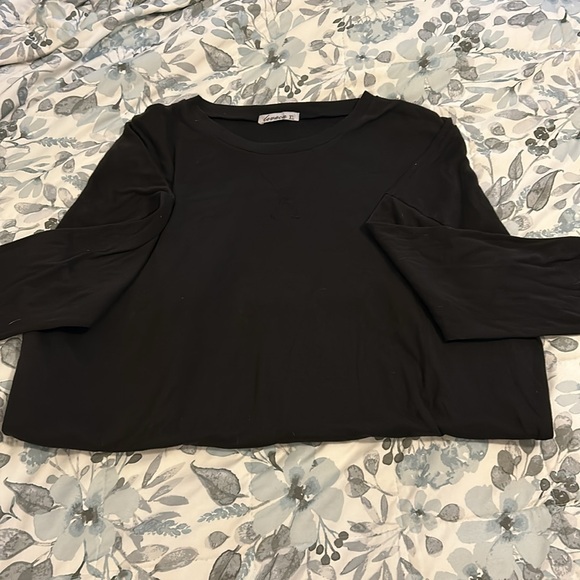 Black Long Sleeve PullOver Women's Fall Side Split Loose Casual Tunic Tops - Picture 4 of 6